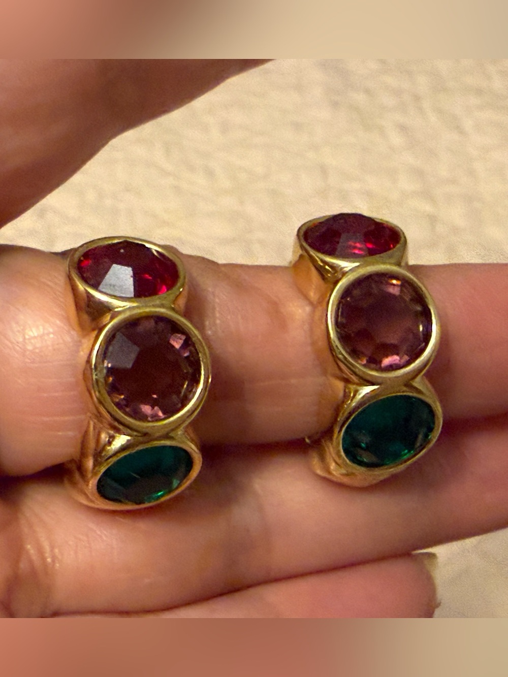 Swan Swarovski Vintage Multi-Color Goldtone Hoop Earrings